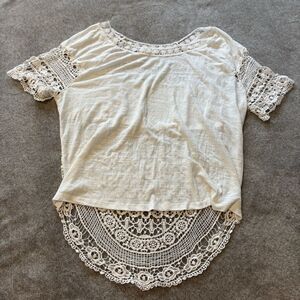 Umgee Knitted Lace Tunic Top Billowy Size Medium Boho Cottage Prairie